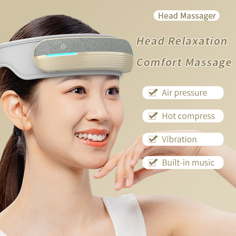 Head massager features: air pressure, hot compress, vibration, built-in music