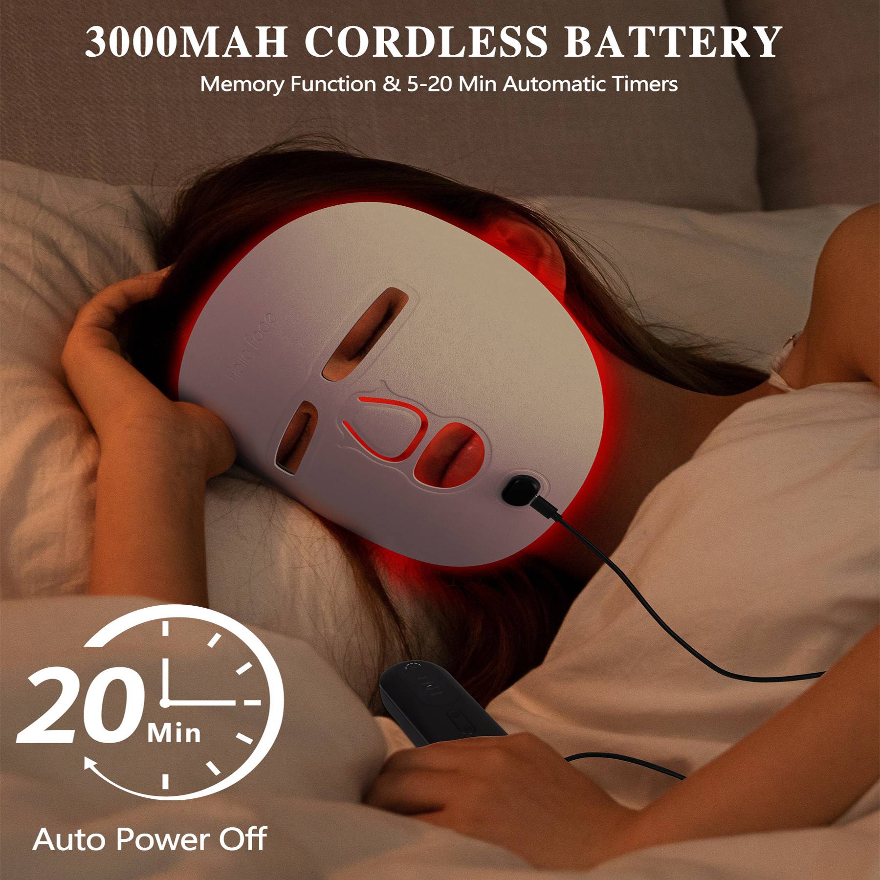 LED Face Mask 3000mAh cordless battery with auto timer