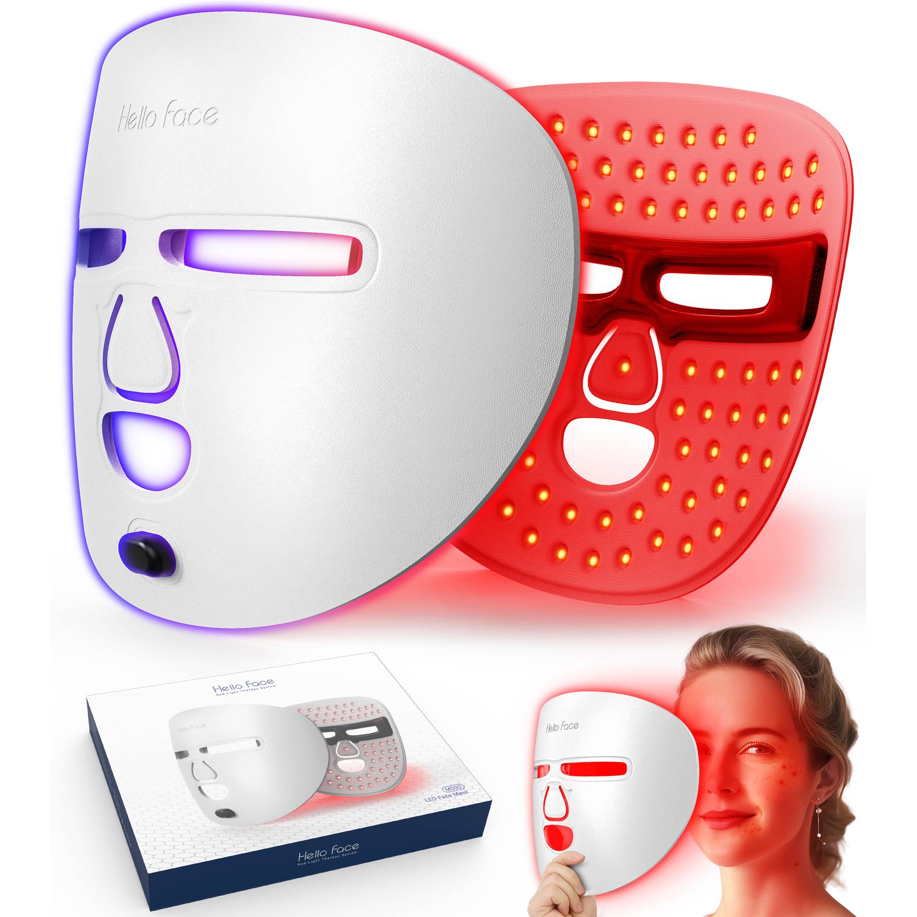 LED Face Mask with red light therapy - front and back view